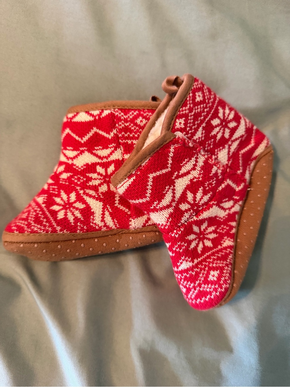Cozy Red Nordic Knit baby's Slipper Boots